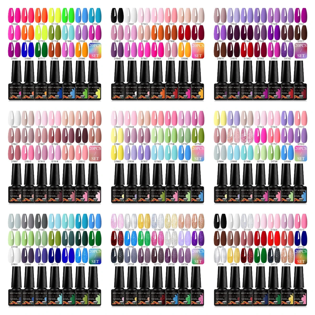 20pc Nail Gel Polish Set HEMA Free All-season Nails Long Lasting Soak Off Varnishes Kit for Manicure DIY UV/LED Gel Desgin