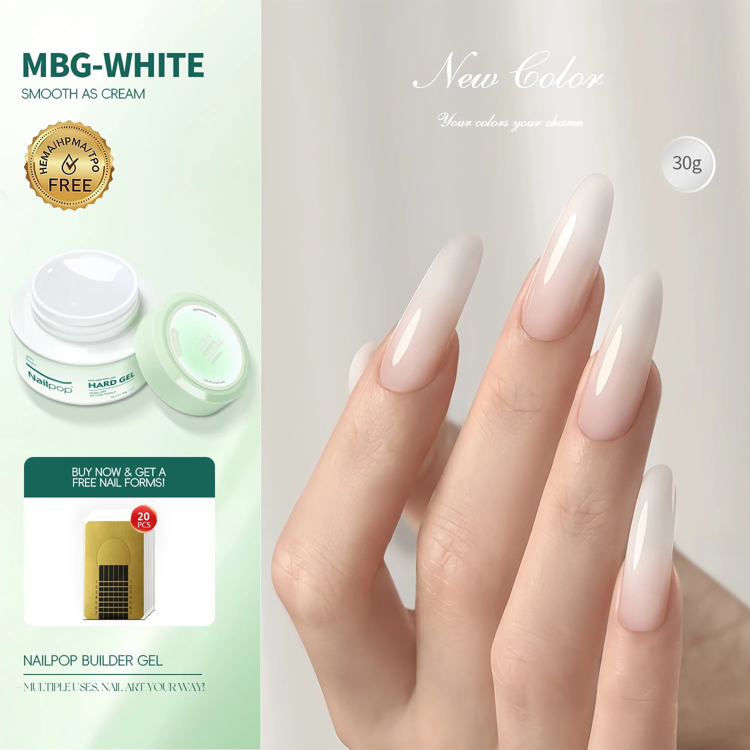 Nailpop Professional Builder Gel UV Hard Gel for Nail Strengthen Quick Building Long Lasting Soak Off Extension Gel 30/100g