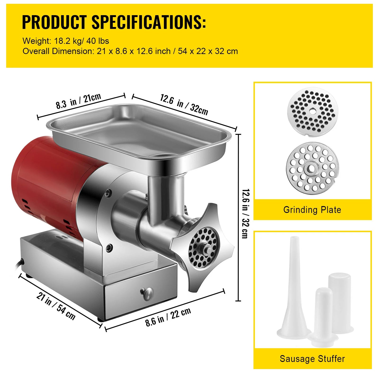 SucceBuy Electric Meat Grinder, 661 Lbs/Hour 1100 W Meat Grinder Machine 1.5 HP Electric Meat Mincer with 2 Grinding Plates,