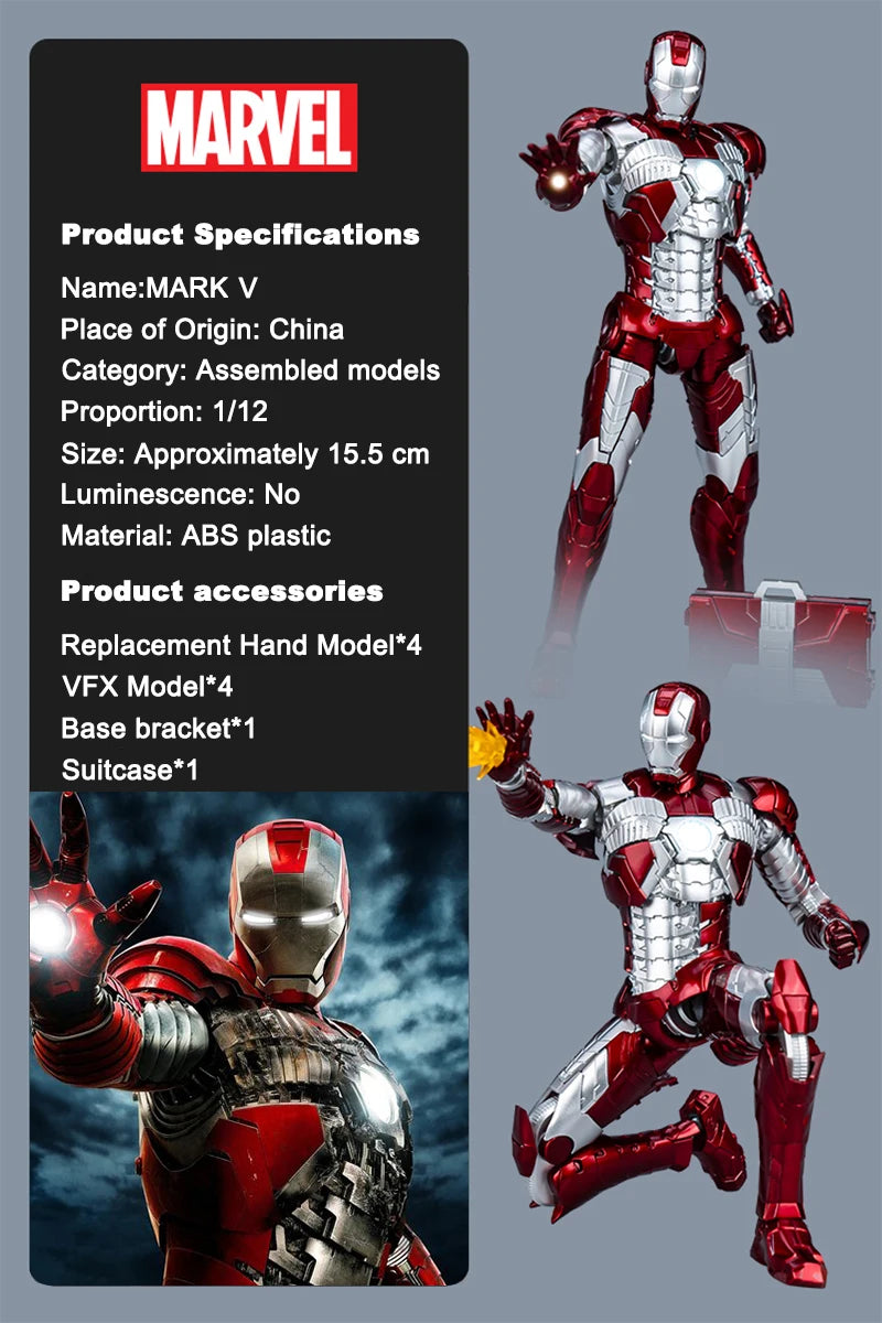 Fondjoy Marvel Iron Man MK1 Assemble Toy ABS Material First Generation Iron Man 1/12 Action Figures Toy Birthday Gifts for Boys