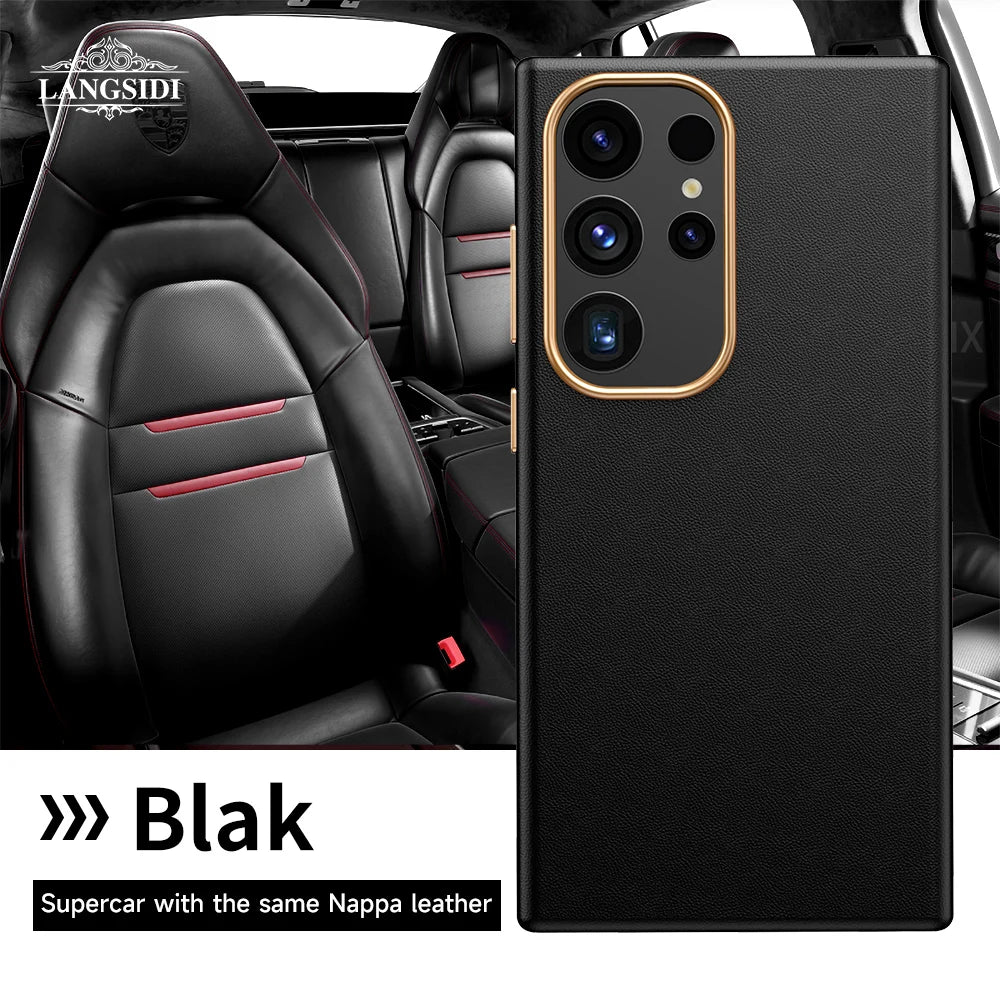 LANGSIDI Luxury Nappa Leather Magnetic Phone Case for Samsung s24 ultra Galaxy s23 ultra s24 plus for Magsafe fundas Back Cover