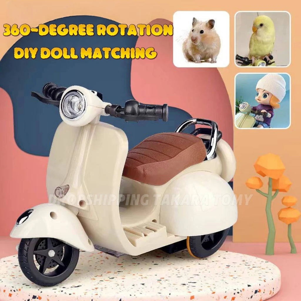 Mini Electric Motorcycle Children's Toy for Labubu Retro Dazzling Spin Toy Motor for Doll Cotton Doll Pet Toys  Birthday Gift