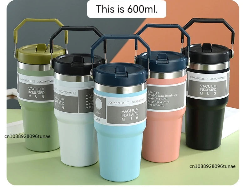 20oz/30oz Thermal Water Bottle With Straw Stainless Steel Car Coffee Mug Keeps Cold and Heat Thermal Mug Tumbler Vacuum Flasks