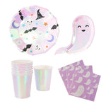 Lovely Pink Laser Disposable Tableware Girls Women Party Decoration Ghost Plates Paper Napkins Cups Halloween Parties Supply