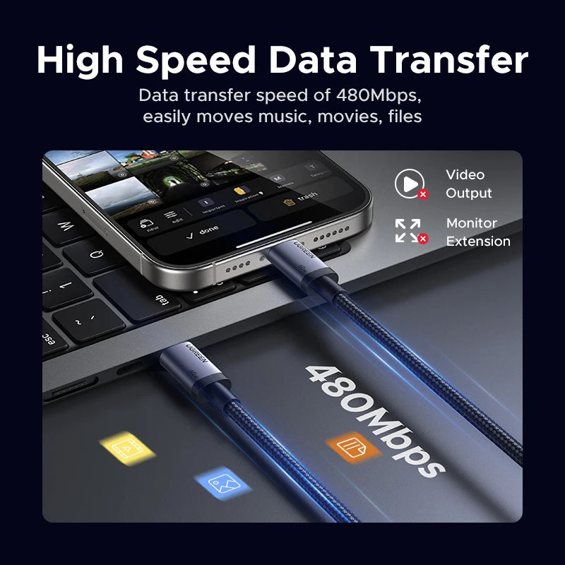 UGREEN PD60W Cable USB-C to USB-C High-Speed Data Sync And Charging Cable Durable Fast Charge Cable for USB-C Devices