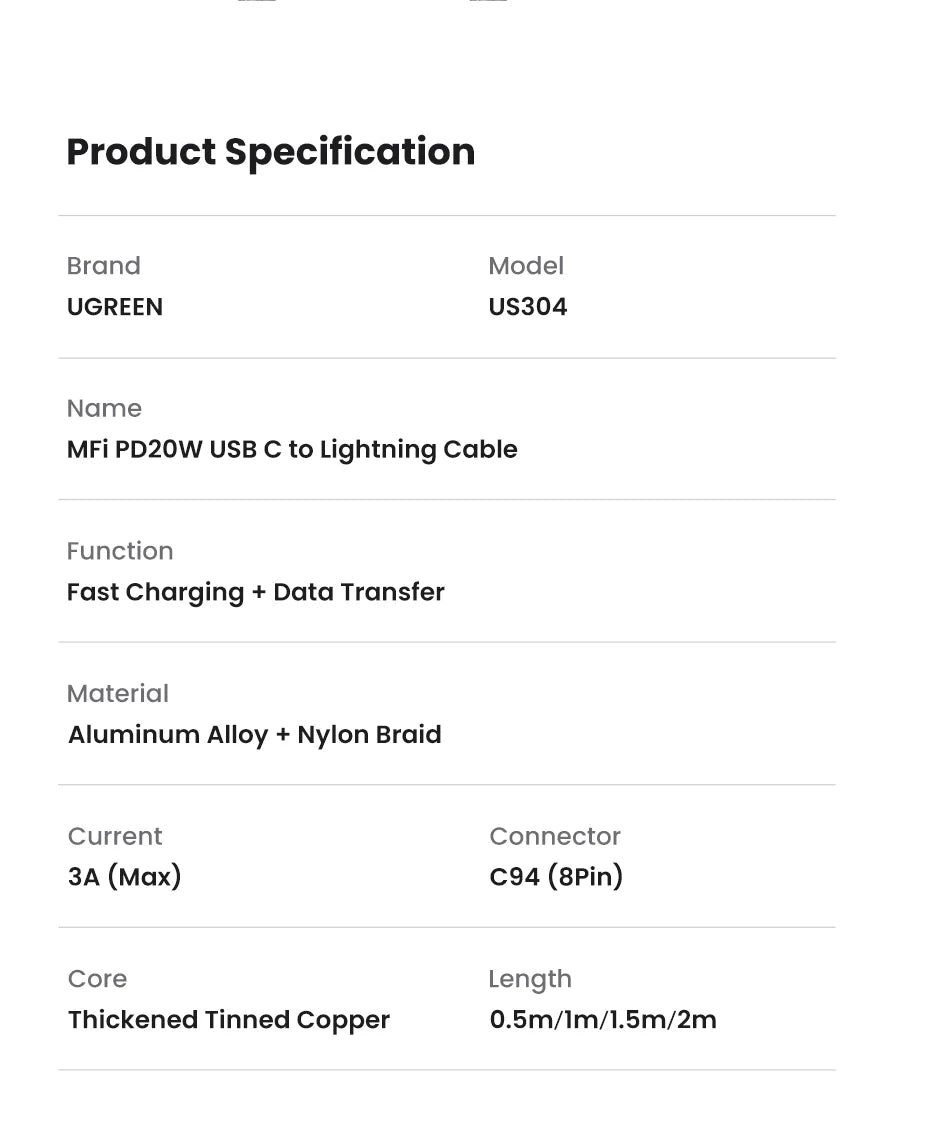UGREEN MFi USB C to Lightning Cable PD20W Fast Charging for iPhone 14 13 12 Pro Max Mini Data Cable for iPhone for iPad