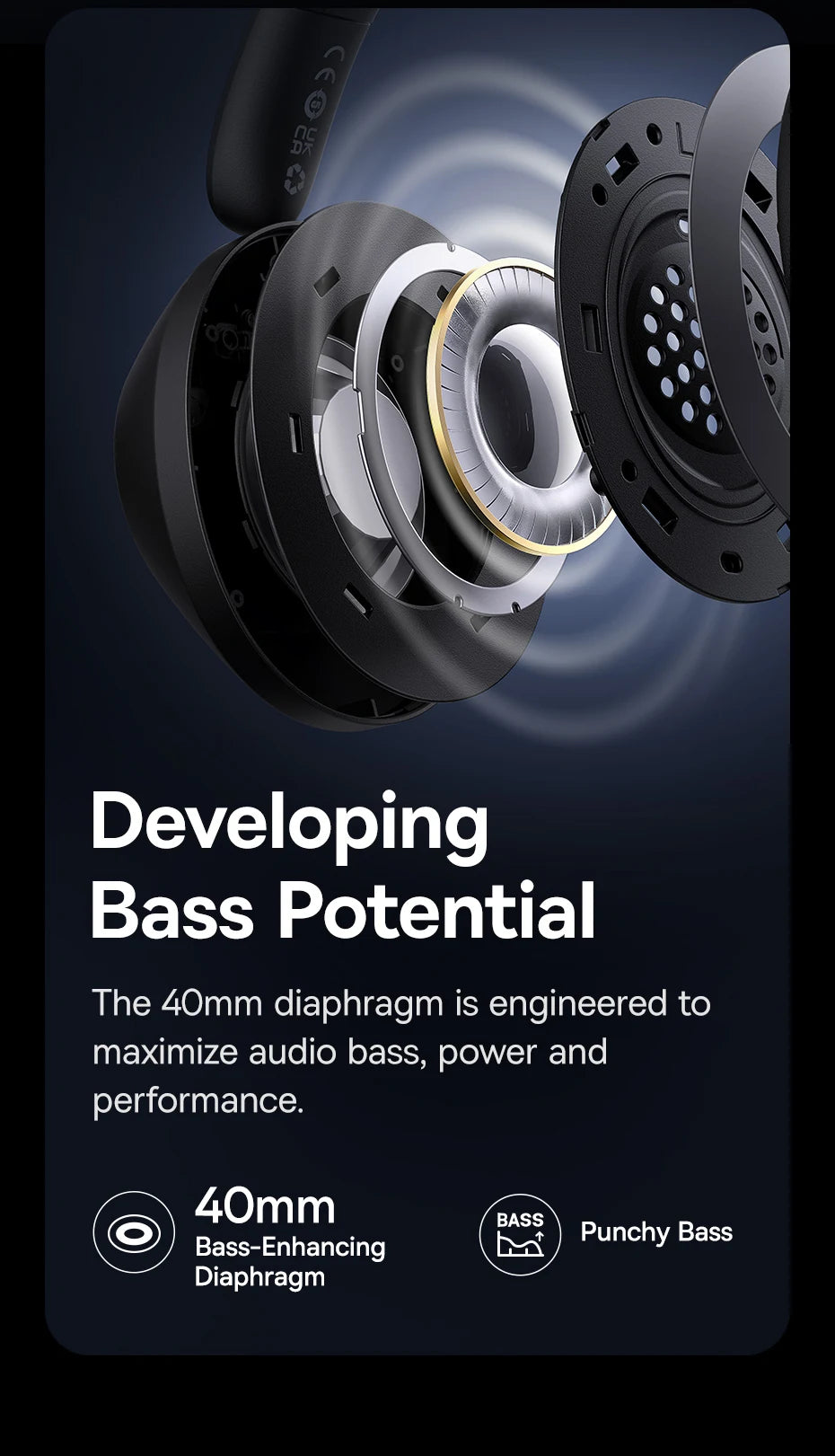 Baseus Bass 30 Max Wireless Headphone Bluetooth 5.3 40mm Bass-Enhance Foldable Over Ear Headsets 50H Play time Gaming Earphone