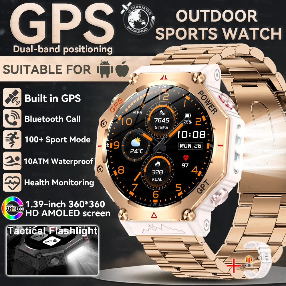 2025 New T-Rex 3 Ultra GPS Men SmartWatch 10ATM Waterproof Built-in Dual-band GNSS Compass Military Sport Flashlight Smart Watch
