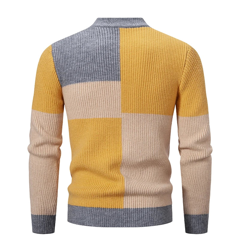 Men’s Mock Neck Pullovers Youthful Vitality Fashion Patchwork Knitted Sweater Men Slim Casual Pullover Autumn Wintr Knitwear Ma