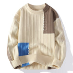 Autumn Winter Fashion Patchwork Knitted Sweater Men Youthful Vitality O-Neck Knit Pullovers Mens Loose Streetwear Warm Sweaters