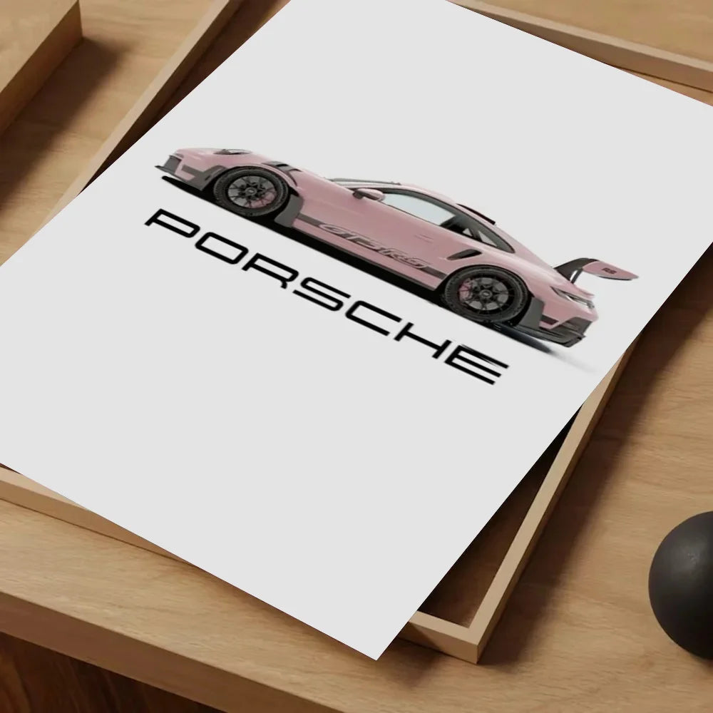 Porsche Cars Poster Self-adhesive Art Waterproof Paper Sticker Coffee House Bar Room Wall Decor