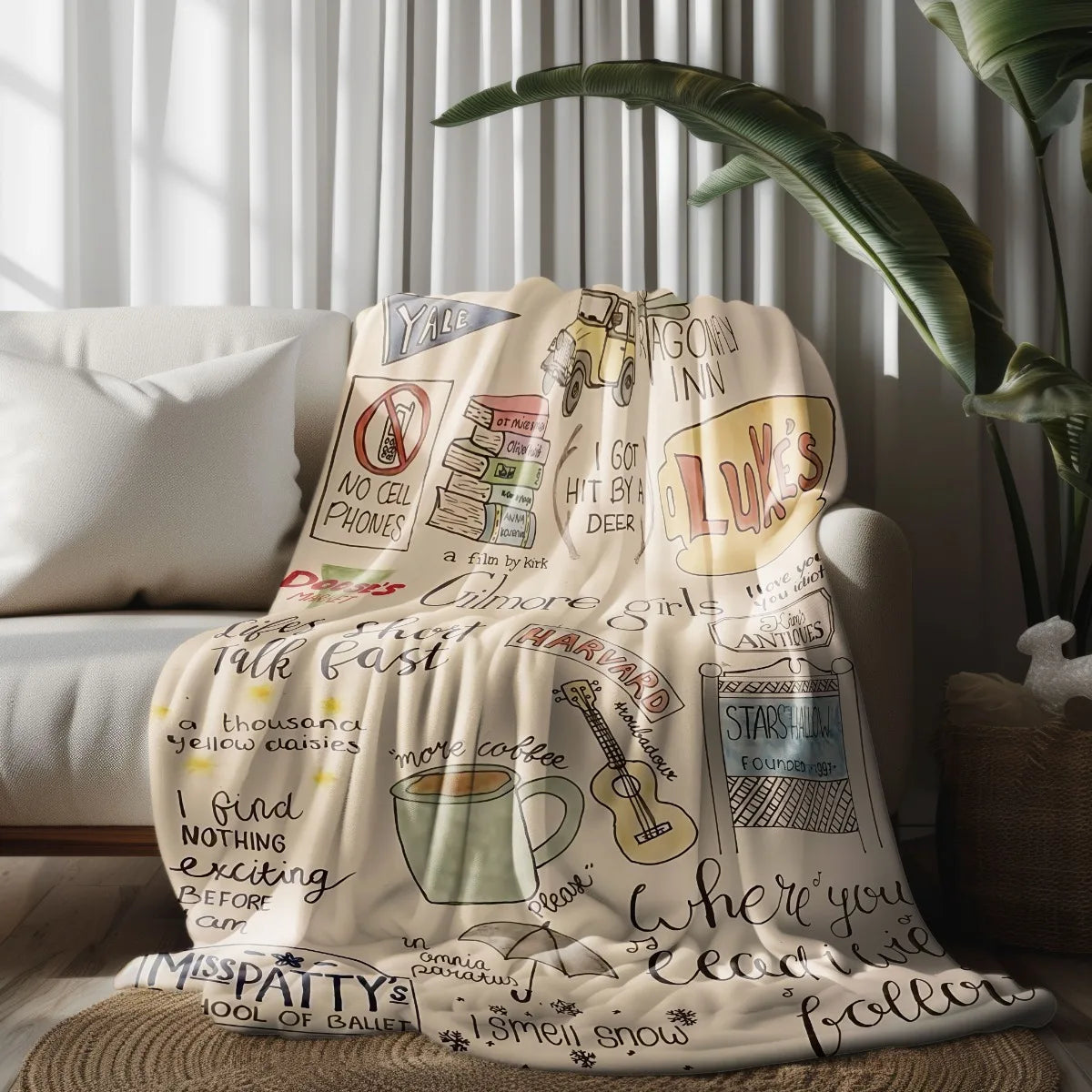 1PC Gilmore Girls Pattern Flannel Blanket, Soft, Skin-Friendly, Warm, Machine Washable, Suit for Sofa, Bed,Office,Travel,Camping