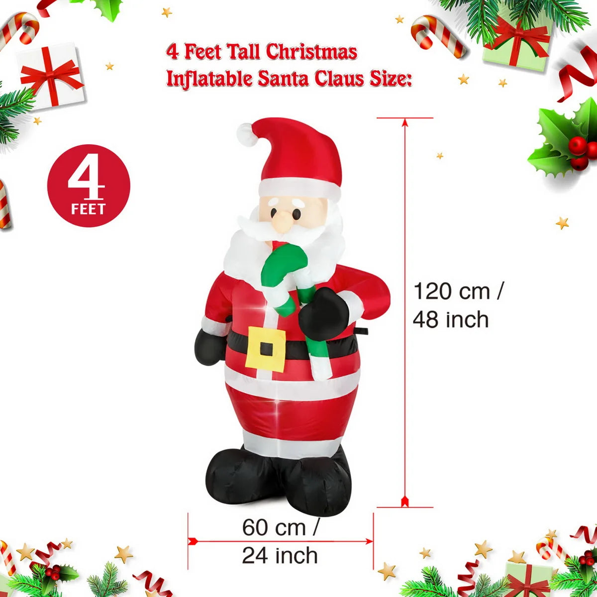 Christmas Inflatable Decorations - Branch Snowman, Santa Claus, Gingerbread Man, Gift Bag Snowman LED Light Lawn Decorations