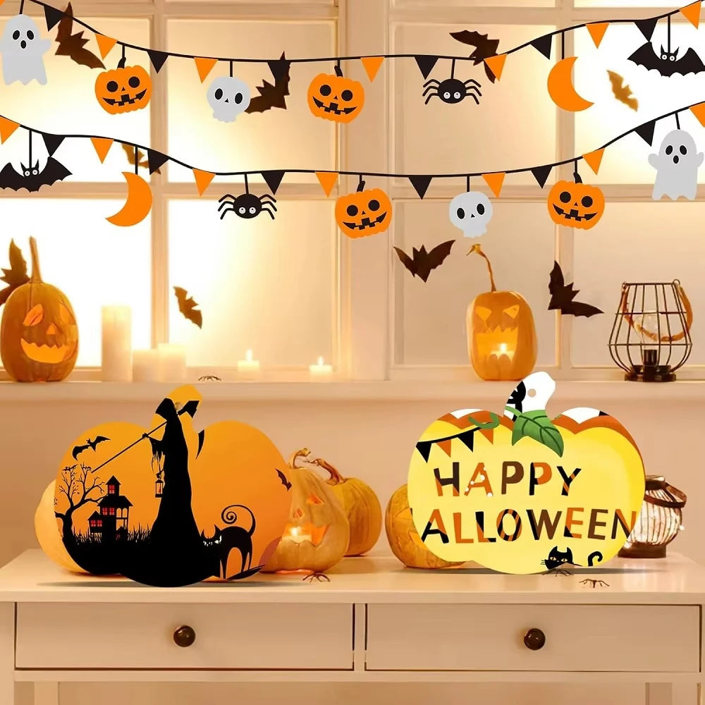 10/20pcs Wooden Pumpkin Cutouts Halloween Pumpkin Wood Ornaments with Rope Pumpkin Wooden Decorative for DIY Wood Chips