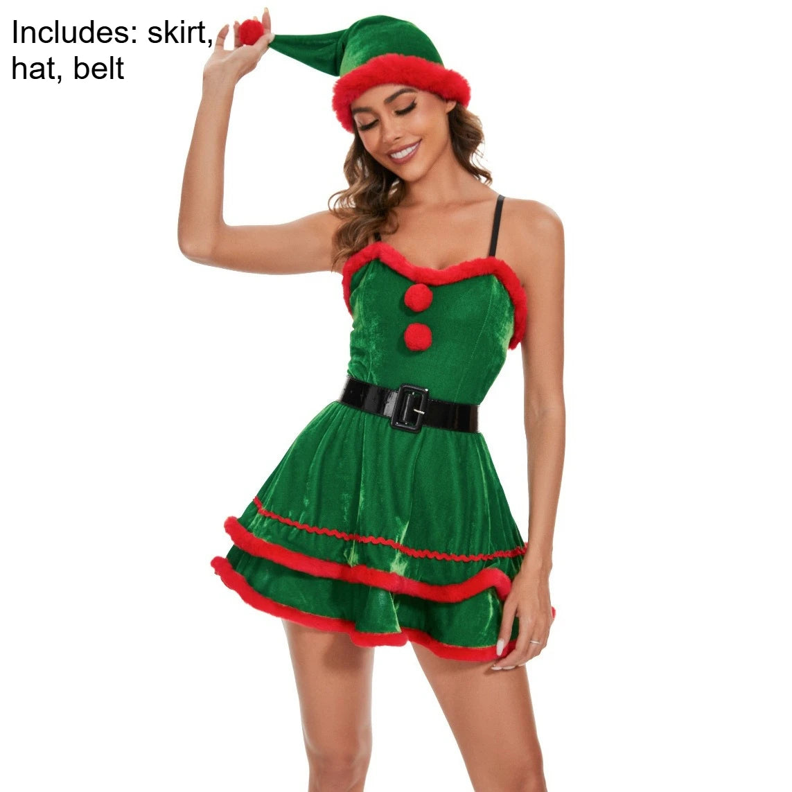 Christmas Women Dress Costume Party Cosplay Outfit Festive Cloak with Attached Hat Holiday Role Play Uniform for  Hooded Cape