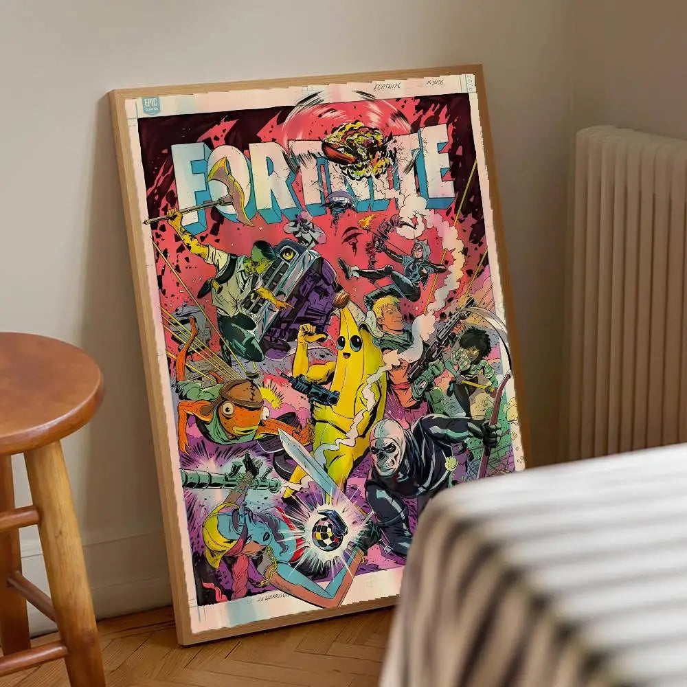 1pc F-Fortnites Game Poster Stickers Print Wall Art Canvas Painting Waterproof For Living Room Bedroom Home Decor