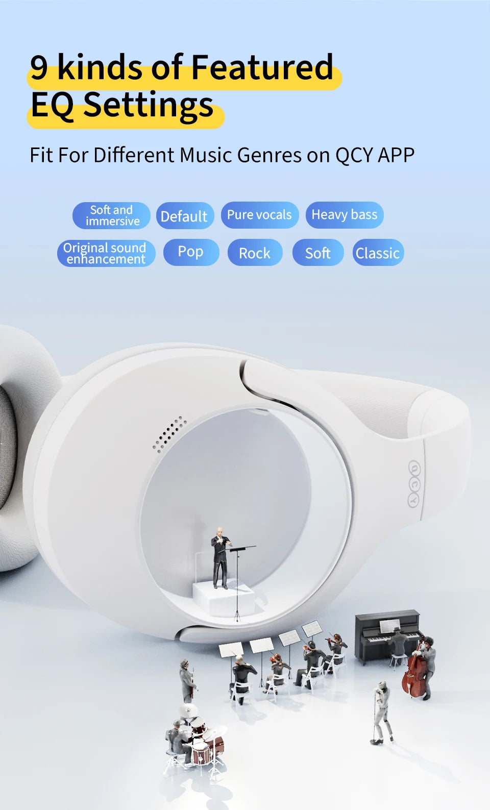QCY H3 Lite ANC Wireless/Wired Headphones Bluetooth 5.3 Foldable Over Ear Headset HIFI Sound 60H Playtime Earphones Dual Connect