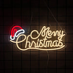 Merry Christmas Neon Sign for Wall Decor,Christmas Neon Sign with Xmas Tree and Santa Hat for  Living Room Home Party Decor