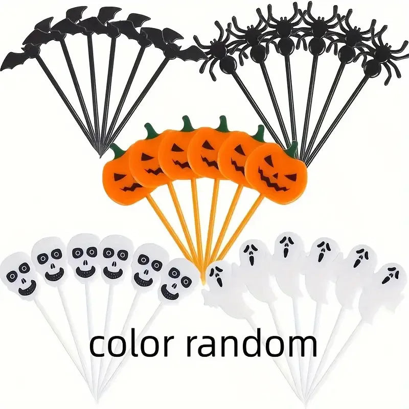 20/50Pcs Halloween Toothpicks DIY Cupcake Topper Pumpkin Ghost Dessert Fruit Picks Sticks Halloween Party Decoration Supplies