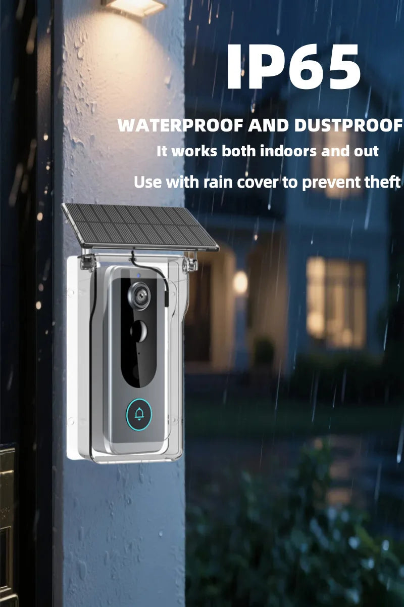 Wireless Doorbell Camera with Solar Cover 1080P Video Intercom Motion Detect Night Vision Waterproof Outdoor Smart Doorbell Wifi