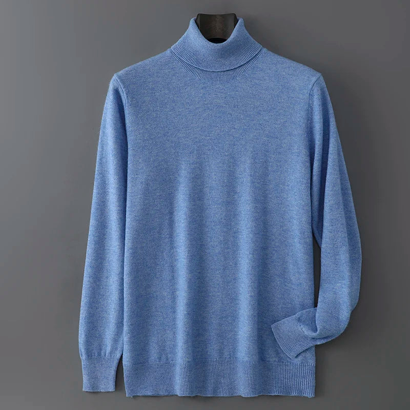 Men's 100% Pure Wool Pullover Sweater For Autumn Winter High Collar Knitted Long Sleeved Loose Solid Color Casual Simple Warmtop