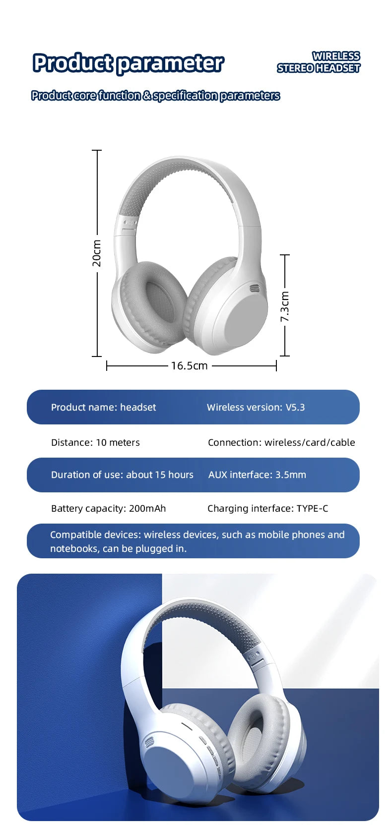 Xiaomi 5W Wireless Headphones Bluetooth 5.3 Earphones Foldable Earbuds 40mm Driver Game Music Over Ear Stereo Headset With Mic
