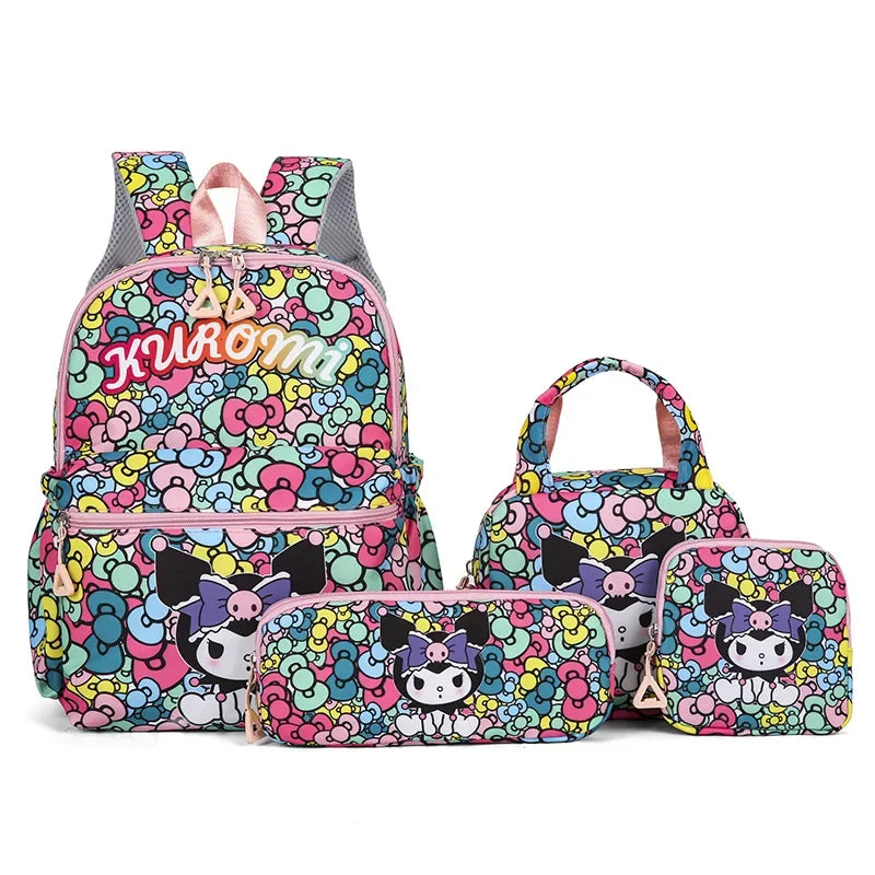 Hello Kittys 4pcs Backpack Set, Pencil Case, Shoulder Bag, Wallet Set, Kuromsi School Bag, Melody Casual Outdoor Daypack