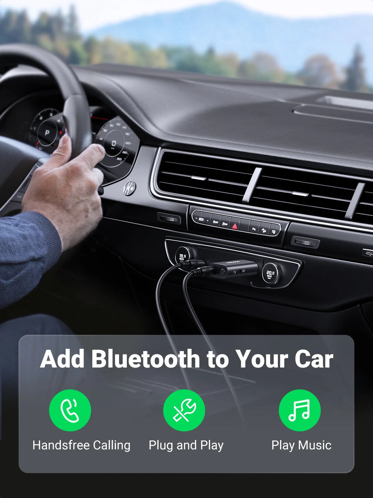 UGREEN 2 in 1 Bluetooth Car Adapter Bluetooth 5.1 Stereo Transmitter Receiver Wireless 3.5mm Aux Jack Adapter Car Kit Mic