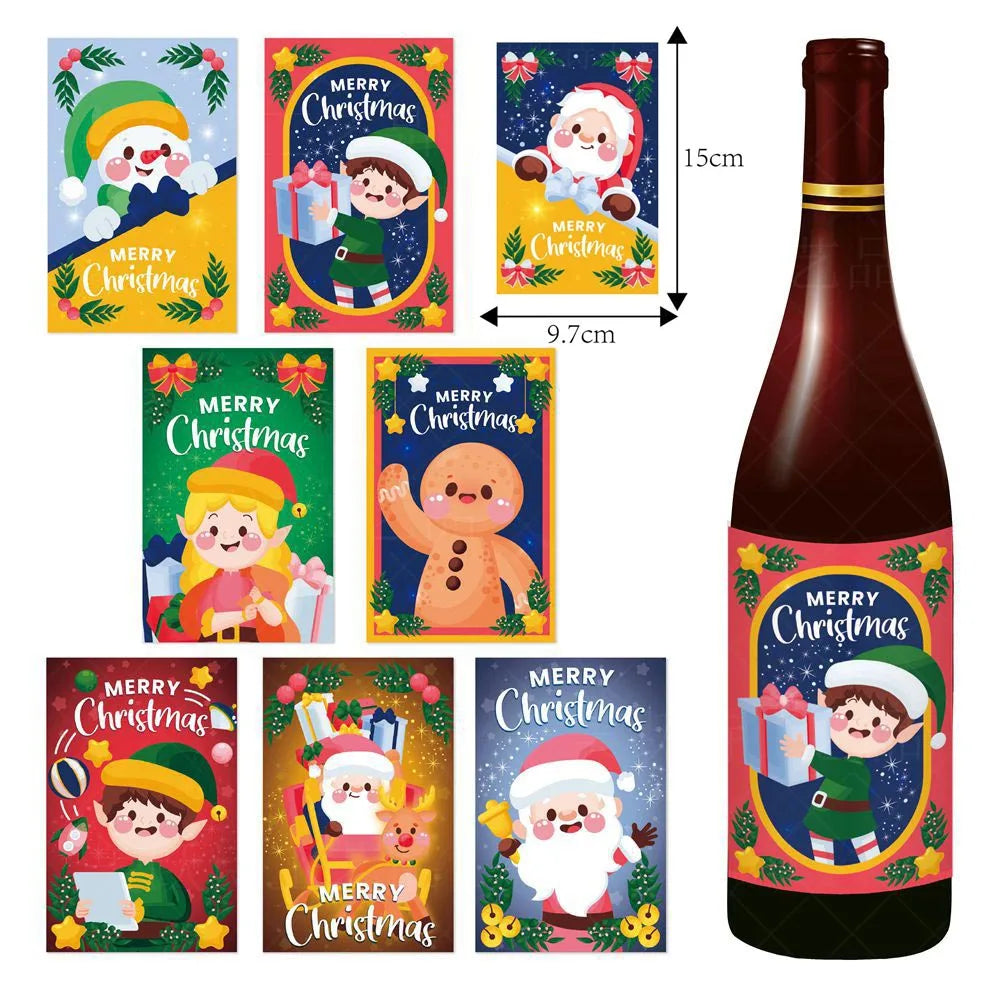Multiple Styles Christmas Wine Bottle Label Stickers Santa Claus Xmas Tree Merry Christmas New Year Party Gift DIY Decorations