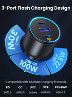 UGREEN 130W USB C Fast Car Charger with PD Cable for For Xiaomi iPhone 17 Samsung Galaxy S25 Laptops Fast USB C Car  Charger QC4