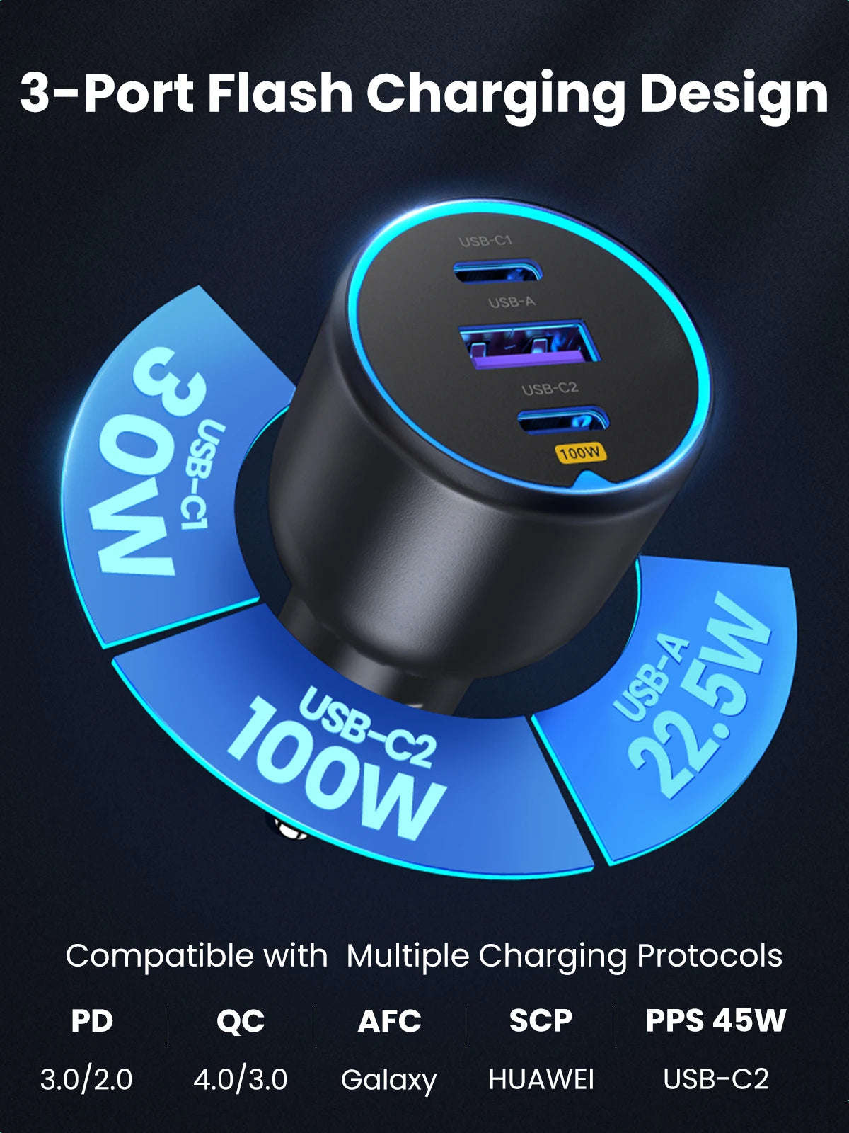 UGREEN 130W USB C Fast Car Charger with PD Cable for For Xiaomi iPhone 17 Samsung Galaxy S25 Laptops Fast USB C Car  Charger QC4