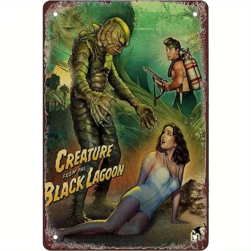 1PC Halloween Metal Sign Horror Movie Theme Shabby Iron Painting Tin Signs Wall Art Man Cave Film Theater Club Home Decoration