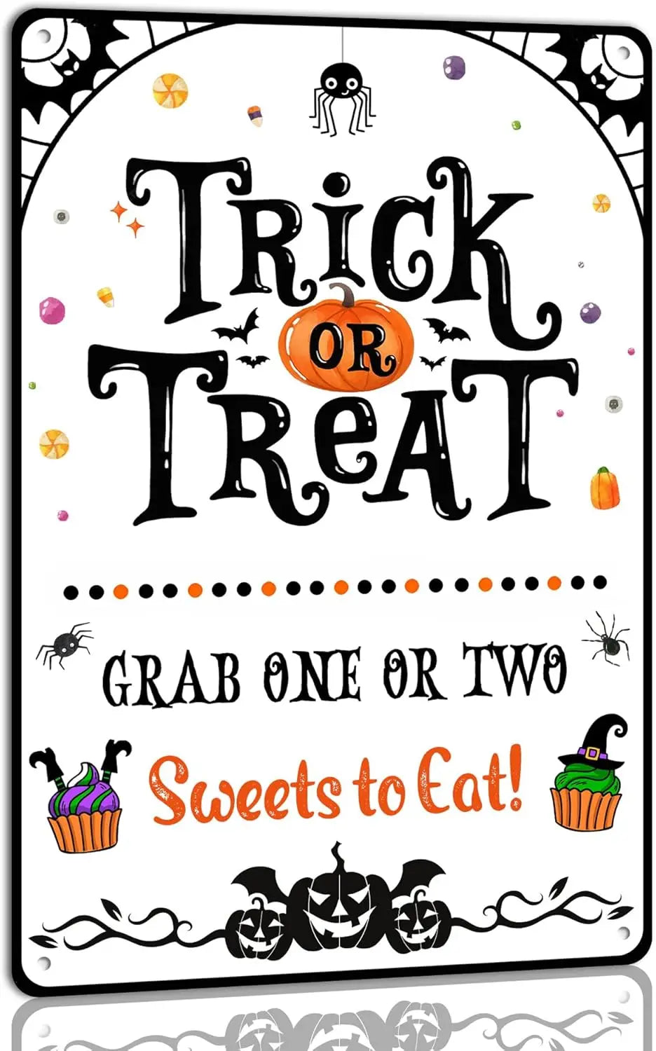 Trick Or Treat Grab One Or Two Sweet to Eat Metal Tin Sign for Kitchen Home Halloween Accessories Wall Art Decor Halloween Decor