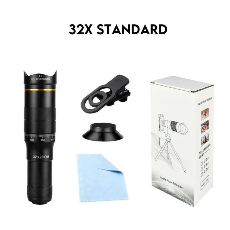 32x Professional Telescope Monocular HD Zoom Phone Lens Camera Telephoto With Tripod Metal Telescope For Tourism Camping