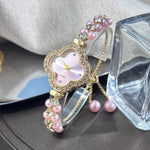 Diamond Set Color Light Luxury Drawstring Watch Exquisite Small Pearl Clover Drawstring Style Quartz Women's Watch