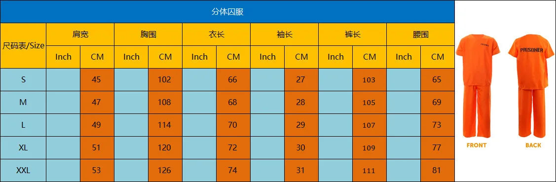 2025 Halloween Adult Inmate Costume Orange Prisoner Jumpsuit Jailbird Outfit for Halloween Orange Prisoner Costume Men Jail