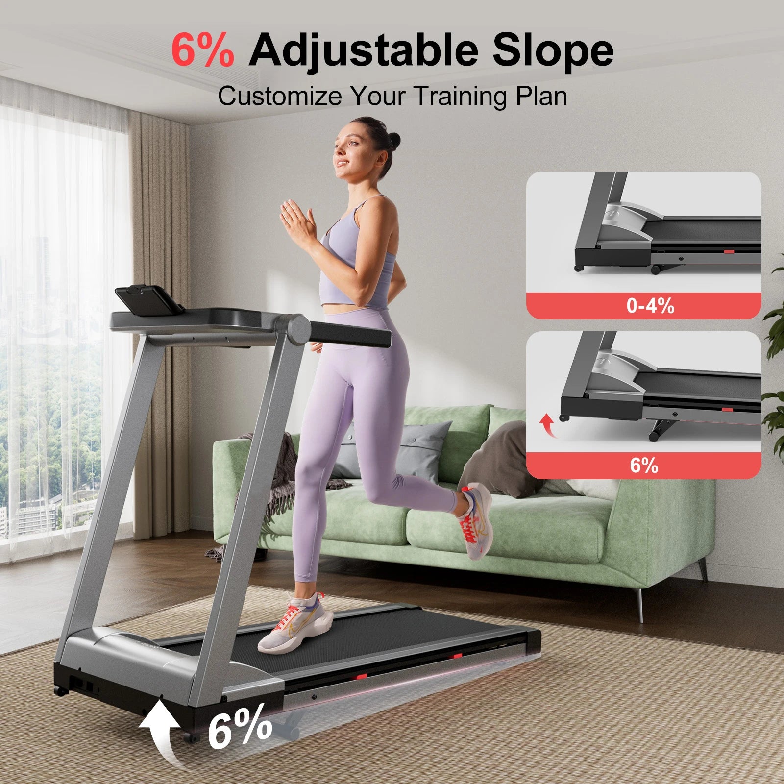 Superun Raceable Treadmill for Home, Walk Treadmill with 6% Incline 158 kg Weight Capacity