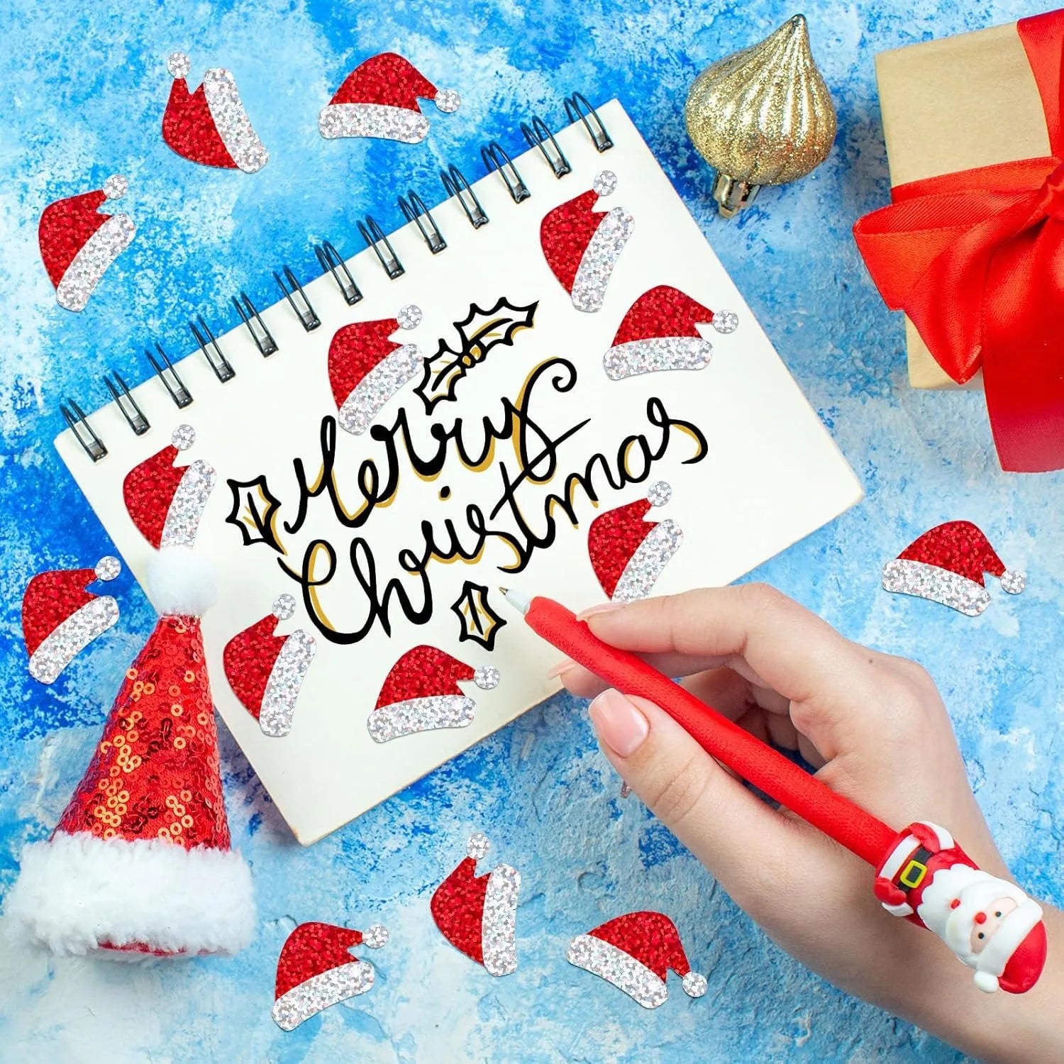 500Pcs Christmas Hat Stickers Roll Laser Red Santa Hat Seal Stickers Xmas Decals for Envelope Journal Decor Party Supplies,3cm