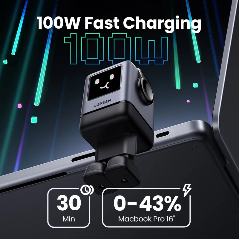 UGREEN Uno 100W GaN Charger Robot Design QC4.0 3.0 PPS PD 3.0 Fast Charger for iPhone 17 16 15 Pro Macbook Air Laptops Tablets