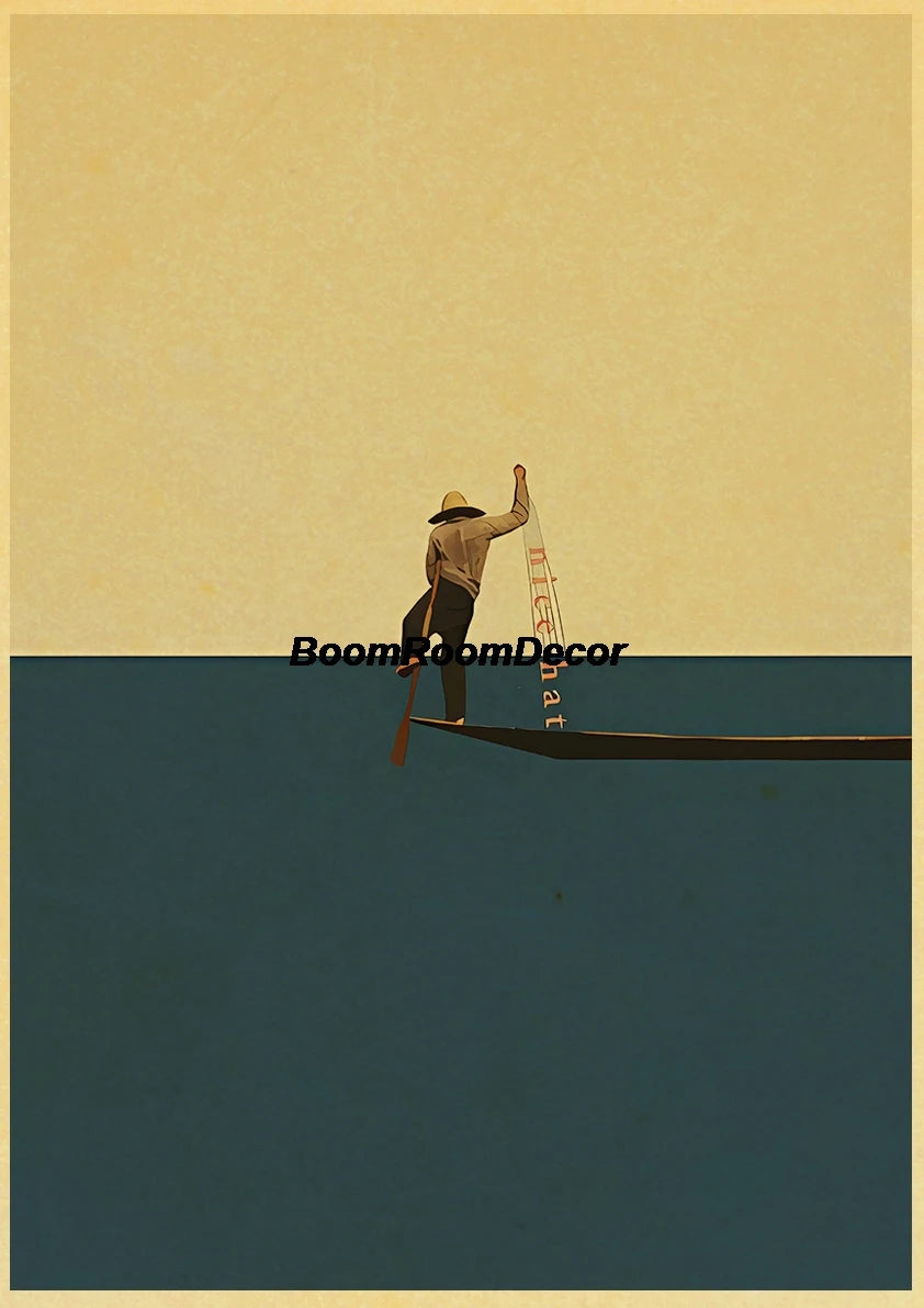 Retro Abstract Creative Poster Kraft Paper Nostalgia Canvas Prints Modern Landscape Coffee Bar Wall Art Posters Living Decor