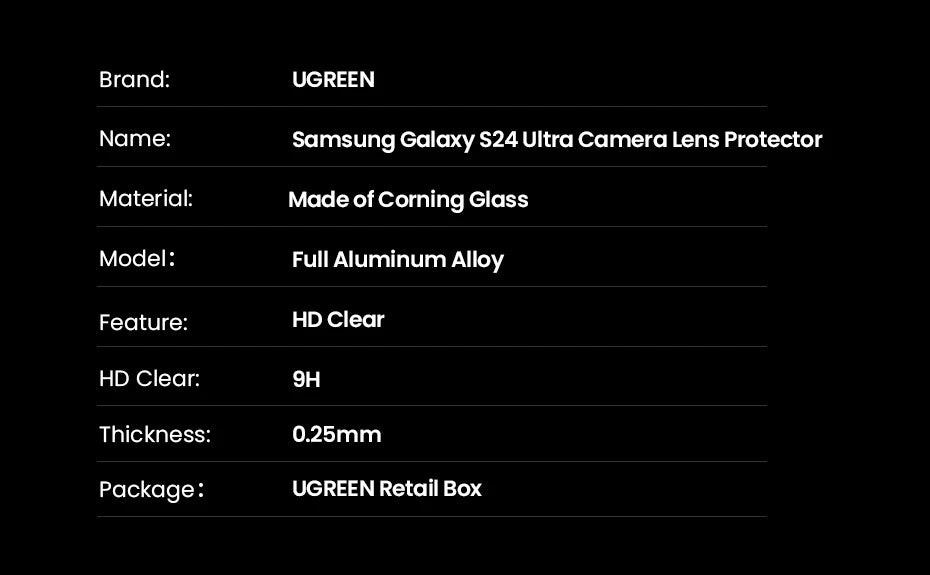 UGREEN Camera Lens Protector for Samsung Galaxy S24 Ultra Full Lens Glass for Samsung S24 Ultra Protective Film