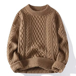 Trendy Knitted Sweater For Men Casual Round Neck Warm Inner Loose-fit Pullover Cozy Soft Supple Fall Winter Fashion