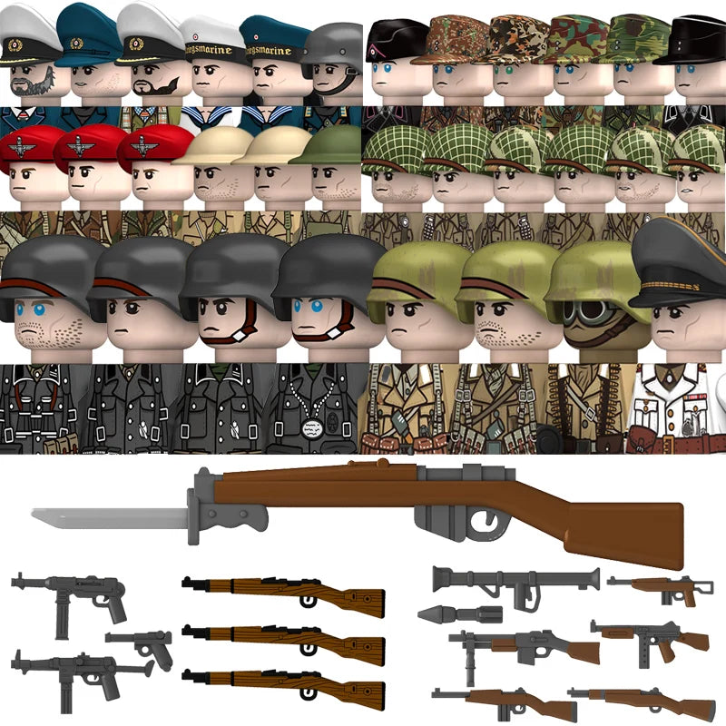 Military WW2 German Navy Armored Troops Building Blocks US 101st Britain Soviet Union Soldiers Infantry Weapons Bricks Toys Kids