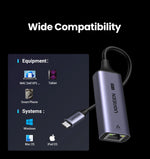UGREEN USB Ethernet Adapter 2.5G 2500Mbps USB3.0 Network Card for Laptop PC NAS Server Windows Mac OS USB-A/C Internet Adapter