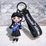 Horror Wednesday Addams Silicone Keychain Toy Thing Hand Home Decor Keychain Doll Schoolbag Pendant Halloween Toy Costume Props