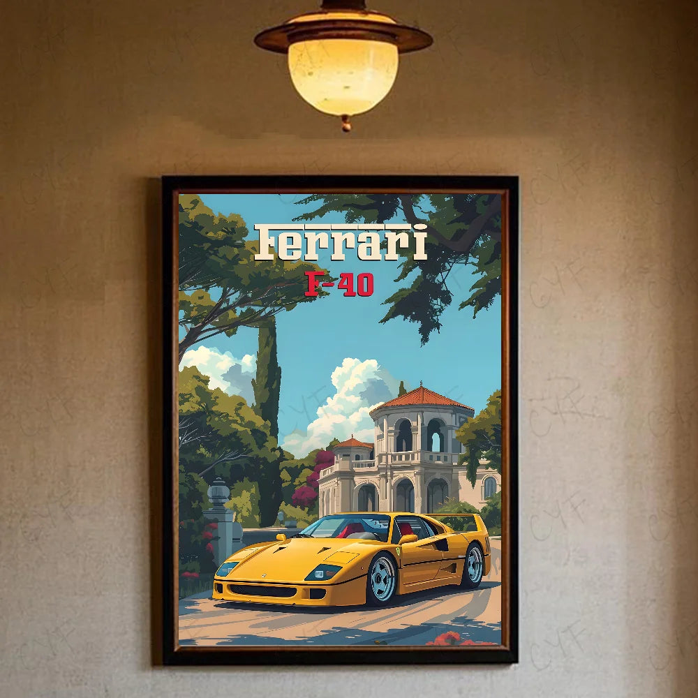 Luxury Classic Retro Red Super Sports Car F40 Art High-quality Printed Posters Homeliving room Wall Art Garage Room Decor