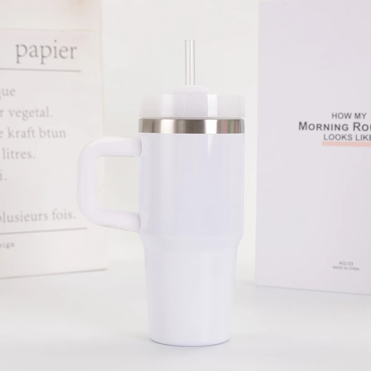 14oz Car Mug with Handle Double-layer Vacuum Coffee Cup Portable Water Cup Large Capacity 304 Stainless Steel Travel Thermal Cup