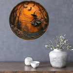 1pc Halloween 3D - Effect Witch Wall Decor, Round Hanging Sign with Bat & Moon Scene, Spooky Festive Home Decoration
