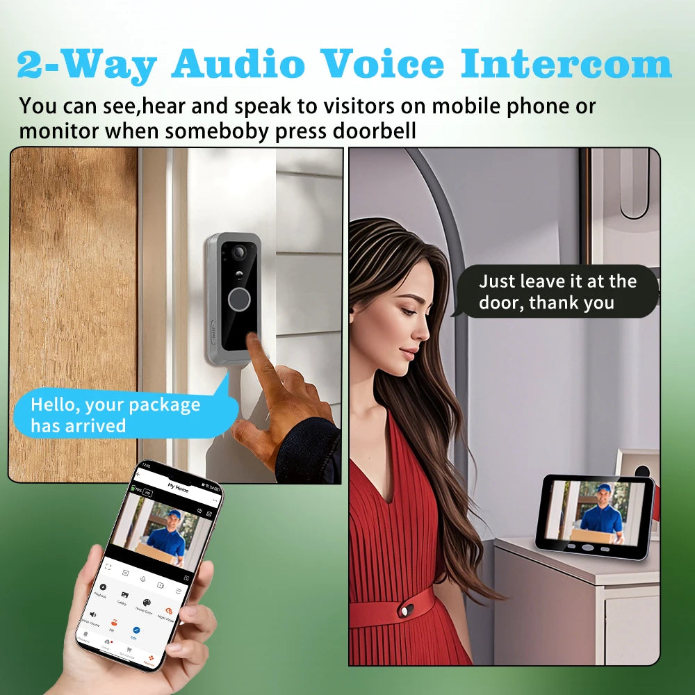 Smart Home Security Ring bell Video Intercom 1080P Motion Detect Tuya Video Doorbell With 5 inch Screen