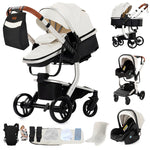 Ultimate 3-in-1 Lightweight Baby Stroller Travel System Convertible Pram & Carriage with PU Wheels for All-Terrain, Compact Fold